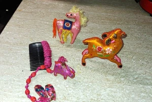 Vintage Ethnic Satin Animal Figures Ornaments Ram Goat Horse & Hair Comb Rabbit - Picture 1 of 2