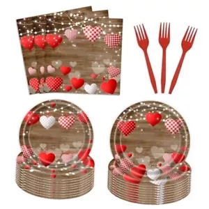 96 Pcs Valentine's Day Party Plates Napkins Forks Supplies Tableware Set - Picture 1 of 5
