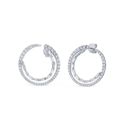 1.91 CT 14K White Gold Natural Baguette Round Diamond Drop Hoop Circle Earrings - Image 1 of 2