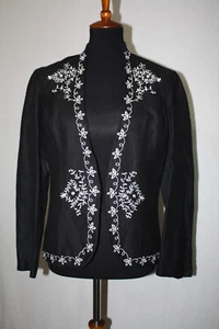 Coldwater Creek Black Open Jacket Sz 10 Lightweight Linen Blend Embroidered - Picture 1 of 6