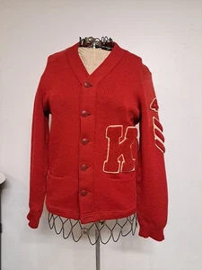 Vintage 1950s Red #48 "K" Senior Varsity Letterman Sweater Nelson Knitting Co - Bild 1 von 18