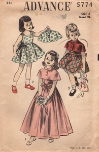 VESTIDOS Y CAPA Capelet Vintage Niñas Talla 6 AVANCE 5774 SIN USAR Patrón de Costura Años 40 - Imagen 1 de 5