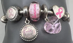 Pandora Open Cuff Bracelet With Breast Cancer Awareness Charms (26.45g) - Picture 1 of 8