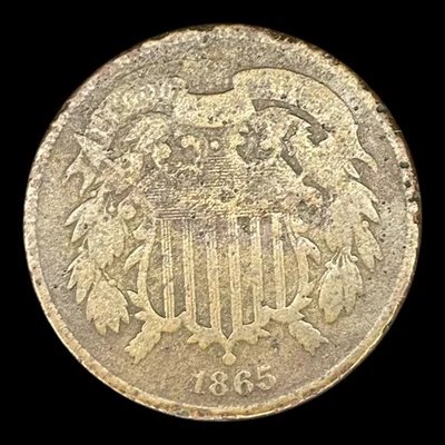 1865 Two Cent Piece 2c USA 2 Cents Antique Copper Coin - Image 1 of 2