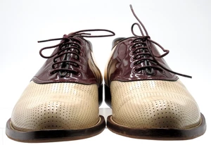 Men's Miu Miu Beige & Burgundy Perforated Saddle Oxfords Size 10 UK, 11 USA - Picture 1 of 10
