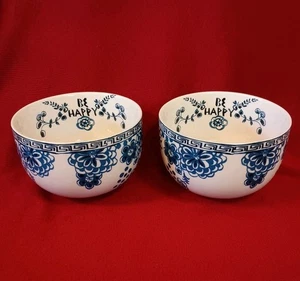 Anthropology Be Happy Bowls zuppa di cereali set di due decorazioni crema marina rare - Foto 1 di 10