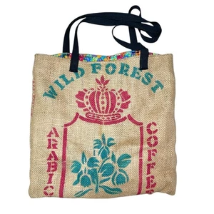 Repurposed Coffee Bean Bag Reversible Large Tote Bag - Picture 1 of 6
