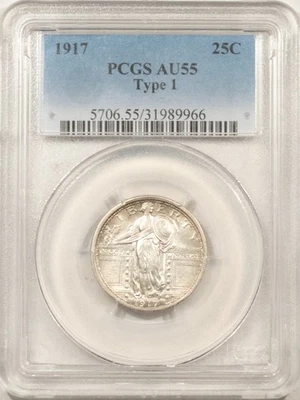1917 STANDING LIBERTY QUARTER, TYPE 1 - PCGS AU-55 - Image 1 of 3