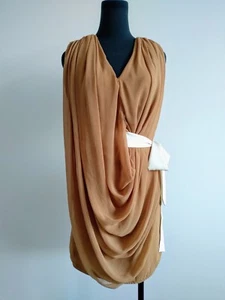 BNWT New Mossman tequila sunrise Tan camel Brown Drape chiffon Party Dress AU 8 - Picture 1 of 4
