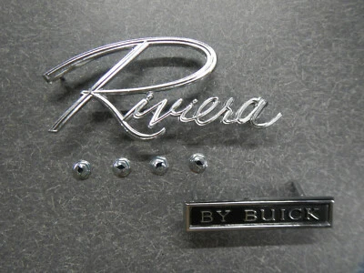 1966 1967 Buick Riviera Trunk Lid Script & Emblem Kit "By Buick" Badge 66 67 Riv - Image 1 of 4