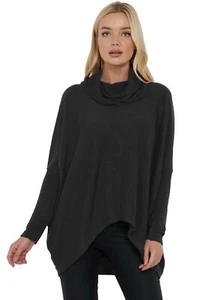 Damen Feinstrick Baggy Langarm Wasserfallausschnitt Fledermaus Tunika Oberteil Pullover Bluse - Bild 1 von 21