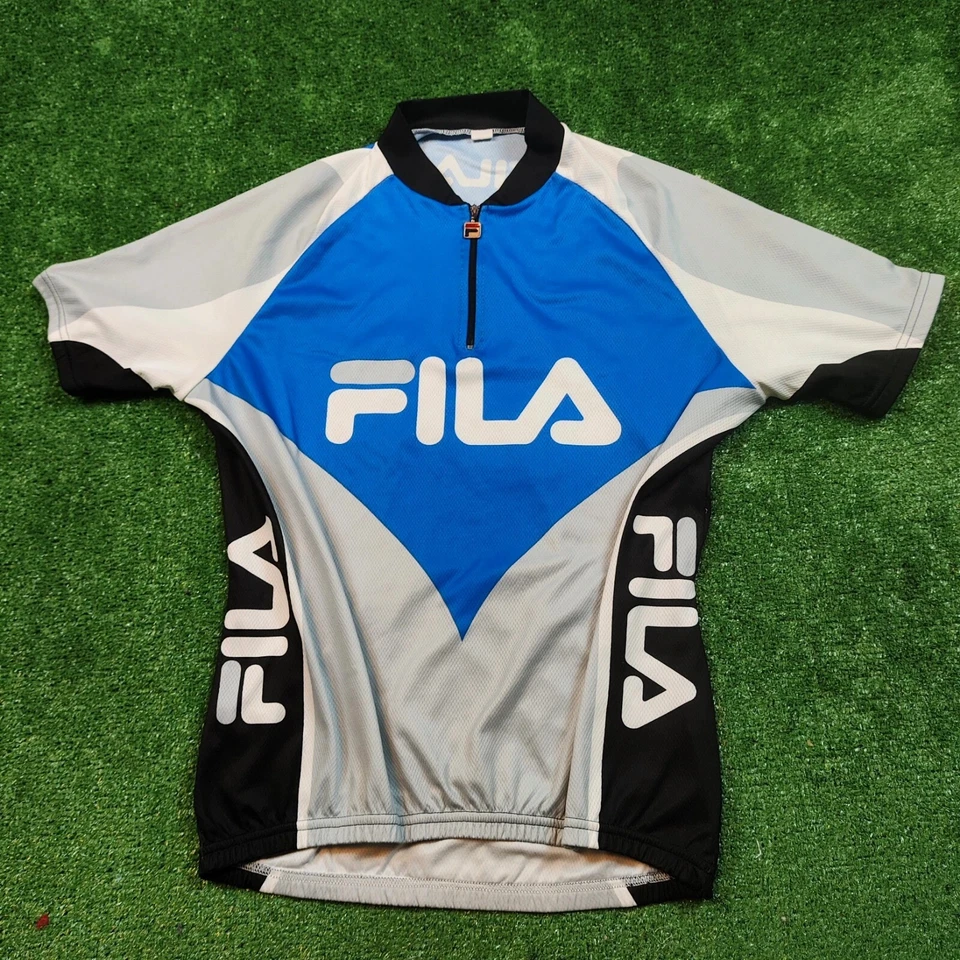 Camisa de Ciclismo Fila Vintage Adulto M-L 1/4 Cremallera Elastizada Bolsillos Traseros Ligera * Foto 1 de 4