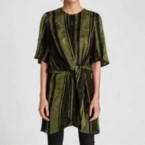 ZARA Green Black Tie Front Dress Women's Size M - Picture 1 of 7