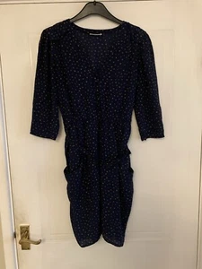 Whistles Silk Dress Size 10 Navy Blue Spotted Print Party Evening Casual Short - Picture 1 of 16