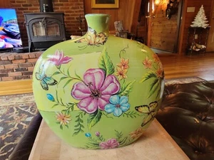 Light Green Hand Painted Garden Scene w/Butterflies 10"x10" - 19A - Picture 1 of 7