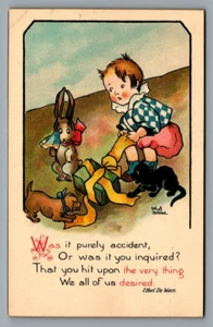Ernest Nister vintage postcard Ethel De Wees; boy cat dog rabbit present #1765 - Picture 1 of 2