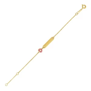 14k Yellow Gold 5 1/2 inch Childrens ID Bracelet with Enameled Heart (1.00 mm) - Picture 1 of 2