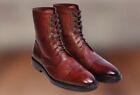 Handmade Men Brown Leather Work Oxfords Ankle Boots, Office/ Business Boots