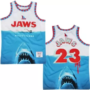 Camiseta deportiva de baloncesto para hombre bordada premium de Jaws The Movie con sombreros clásicos - Imagen 1 de 5
