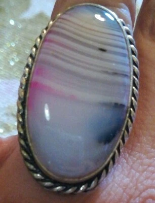 A argento 925 anello grande Agata rosa /grigia verde size 8 Stupendo  - Immagine 1 di 2