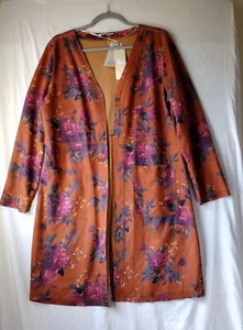 Cardigan Solitaire di Ravi Khosla fatto a mano in finta pelle scamosciata floreale Duster taglia L - Foto 1 di 5