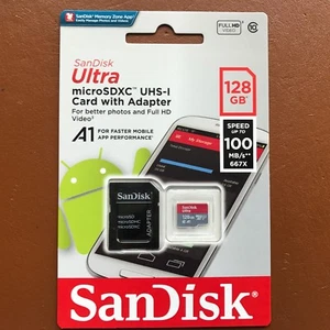 Sandisk Ultra 100MB/s 128GB Micro SD SDXC Class 10 Speicherkarte + SD ADAPTER - Bild 1 von 3
