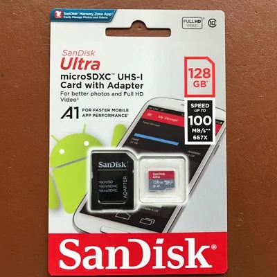 Sandisk Ultra 100MB/s 128GB Micro SD SDXC Class 10 Memory Card + SD ADAPTER - Image 1 of 3