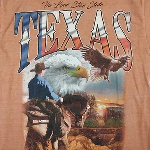 Texas The Lone Star State T-Shirt Orange Size Medium Cowboy Horse Bald Eagle - Picture 1 of 4