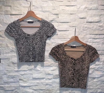 Usado en Excelente Condición Para Mujer BRANDY MELVILLE Cuello Redondo S/S Estampado Animal Botón Top O/S Foto 1 de 2