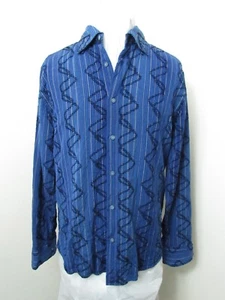 Jhane Barnes Herren Seidenmischung in Blau Geometrisches Muster Knopfleiste Hemd XL - Bild 1 von 11
