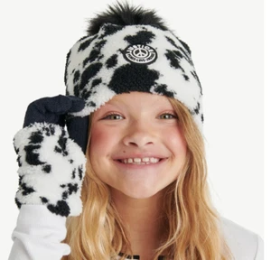 Justice Girls Tie Dye Faux Shearling Beanie and Gloves 2-Piece Set WHITE BLACK - Picture 1 of 5