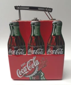 Coca Cola Six Pack bottle LUNCH BOX Tin Metal 6" x 5.5" x3" - Picture 1 of 7