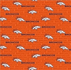 Denver Broncos 2018 Logo Name Orange Cotton NFL  Fabric 1/4 Yard - Picture 1 of 1