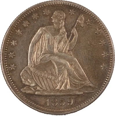 1859 SEATED LIBERTY HALF DOLLAR - VIRTUALLY UNCIRCULATED DETAILS BUT CLEANED! - Image 1 of 2