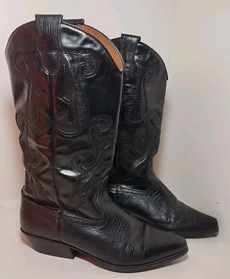 Nine West Romnee Black Leather Lizard Print Pull-On Western Boots Womens 7.5M - Image 1 of 4