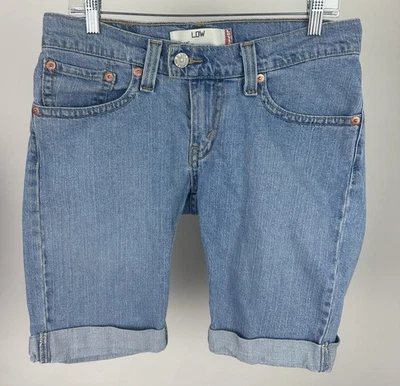 Bermudas Levis vintage para mujer 10 elásticas de mezclilla tiro bajo solapa bolsillo Y2K Foto 1 de 4