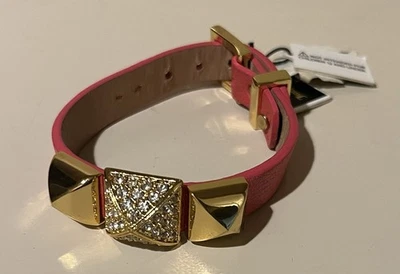 Pulseira de relógio de couro pirâmide dourada Juicy Couture strass coral nova - Imagem 1 de 4