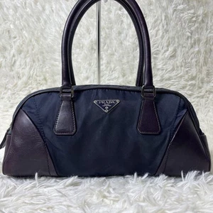 PRADA bowling bag Boston nylon leather white tag triangle logo vintage rare - Picture 1 of 12