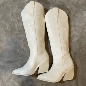 Steve Madden Arizona Women’s Ivory Pull-On Western Cowboy Boots Size 7 - Picture 1 of 7