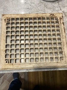 Vintage Metal Floor Wall Grate 14” X 12" Old White Rusty - Picture 1 of 5