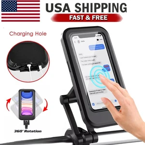 Motorcycle Bike Handlebar Phone Mount Holder Waterproof Case for iPhone Samsung - Picture 1 of 12