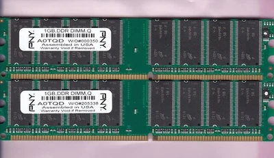 2GB 2x1GB PC-3200 PNY A0TQD MICRON CHIPS DDR-400 DESKTOP MEMORY KIT DDR1 PC3200 - Image 1 of 4
