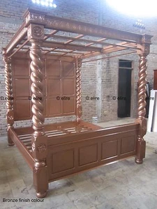 Super or King size TUDOR style BED MAHOGANY or OAK hardwood canopy four poster - Picture 1 of 12