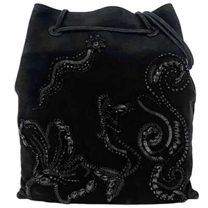 Prada Handbag Black NERO CAMOSCIO RICAMO 1BC037 Good Condition Bijou Suede - Picture 1 of 10