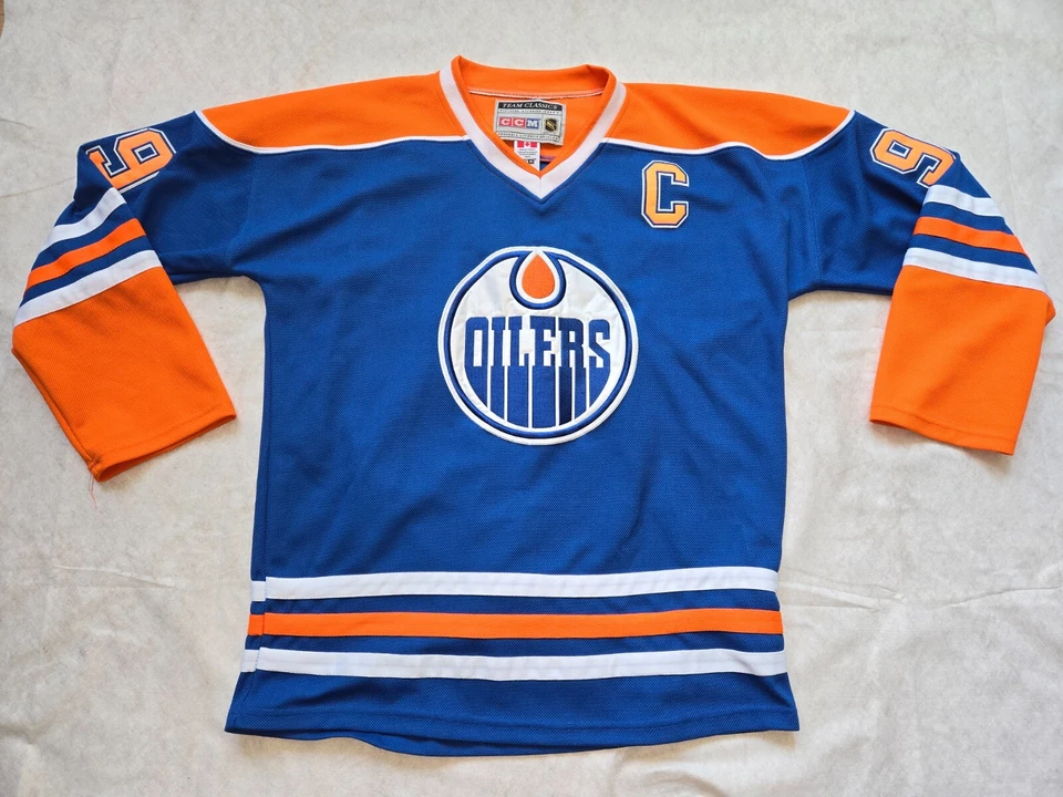 WAYNE GRETZKY #99 EDMONTON OILERS NHL BLUE/ORANGE JERSEY CCM SIZE 52 MADE CANADA - Image 1 of 4