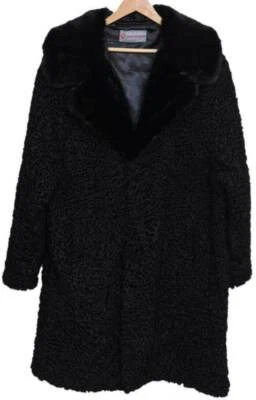 Abrigo largo de invierno negro con cuello de piel de visón real de cordero persa para hombre Foto 1 de 4