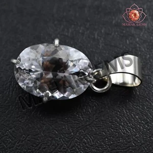 Colgante de piedras preciosas sueltas de zafiro blanco de 24 quilates certificado natural de plata maciza 925 - Imagen 1 de 8
