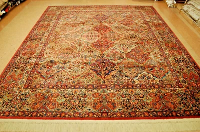 VINTAGE AUTHENTIC KARASTAN KIRMAN MULTI_COLOR PANEL PATTERN #717 RUG 8'8" x10'6" - Image 1 of 4