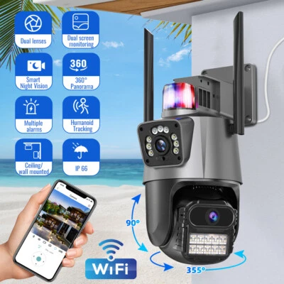 Dual Lens HD 1080P WiFi IP Camera Wireless Outdoor CCTV PTZ Home Security IR Cam - Image 1 of 4