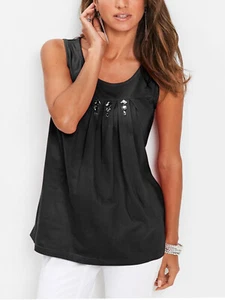 LADIES COTTON SLEEVELESS JEWEL EMBELLISHED PLEAT DETAIL TOP NEW (ref 356) SALE - Picture 1 of 20